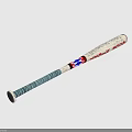 Metal Baseball Bat With BoomHz Logo Red Blue Stripes And Gray Grip On Blue Background