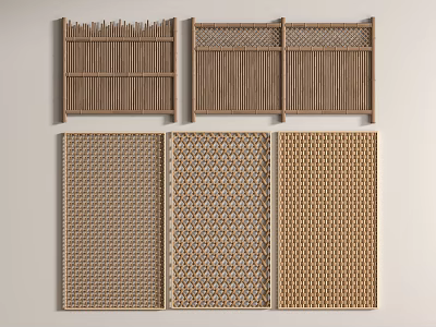Wooden Room Dividers With Woven Patterns And Grid Designs For Decorative Interiors 3d model