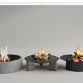 Stylish Fireplace Designs with Concrete Black White Finishes and Glass Cover Featuring Burning Flames