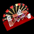 Vibrant Casino Theme Photo Spot With Red Gold Roulette Wheel And Playing Card Structure Setup