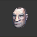 3D Male Head Model With Bald Head Thick Black Eyebrows Blue Eyes And Serious Expression