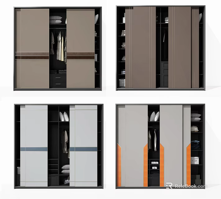 Four Modern Wardrobe Designs Featuring Sleek Colors And Functional Storage Spaces 3d model 