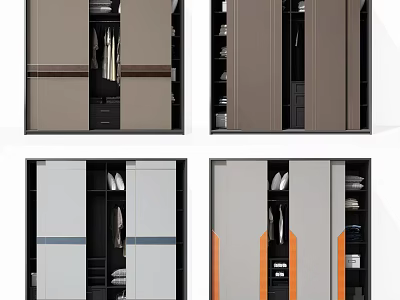 Four Modern Wardrobe Designs Featuring Sleek Colors And Functional Storage Spaces 3d model