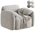 Light Gray Fabric Single Sofa With Plush Armrests And Striped Throw Blanket