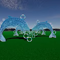 Illuminated Modern Pergola With Curved Metal Design And Decorative Rings