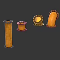 Yellow Industrial Pipe Fittings Including Straight Elbow and Flanged Components for Mechanical Use