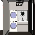 White Home Balcony With Stacked Two Washing Machines Small Countertop With Faucet White Cabinets Blinds