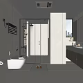 Modern Bathroom Interior Design With Glass Shower Enclosure Wall-Hung Toilet And Marble Vanity Countertop