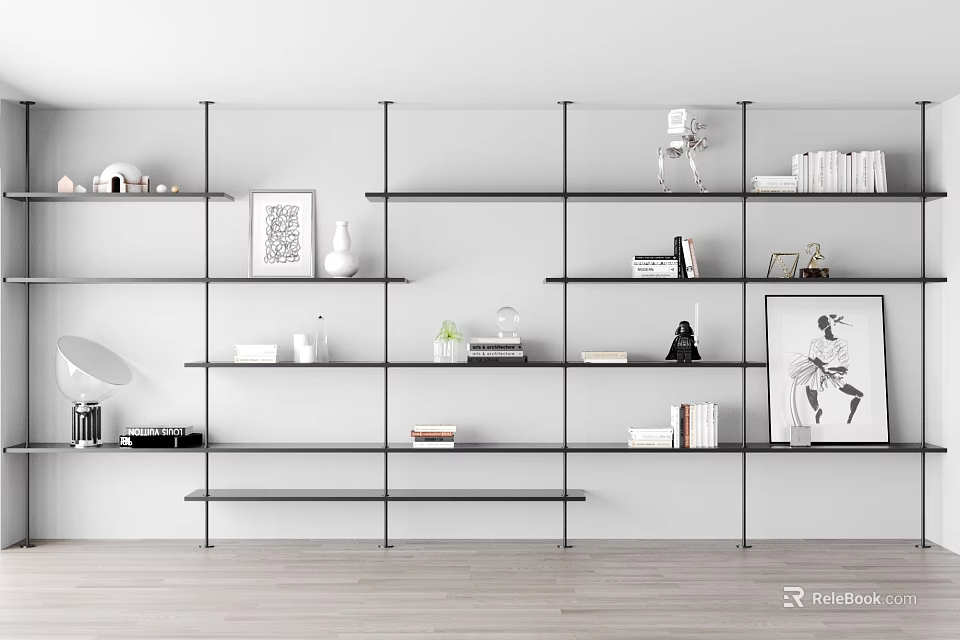 Modern Bookshelf Design With Open Shelves Books Decorative Artworks And Decor Items 3d model 