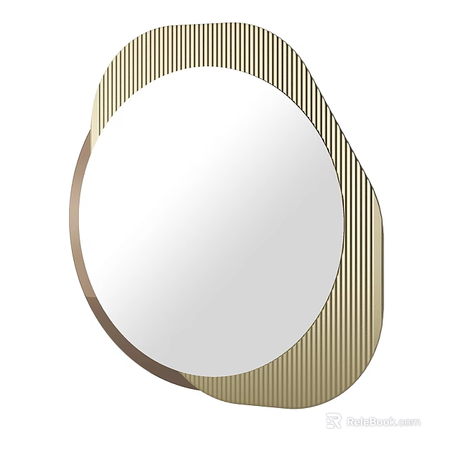 Modern Decorative Mirror With Unique Geometric Shape And Striped Gold Frame For Wall Decor 3d model