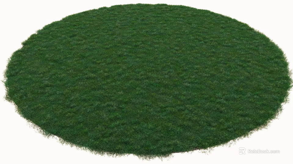 Vibrant Green Lush Round Lawn With Dense Fresh Grass Blades 3d model 