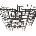 Industrial Ceiling Structure With Metal Pipes And Framework Layout Design 3d model