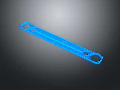 Blue Long Strip Component With Circular Holes On Both Ends And Textured Middle 3d model