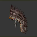 Traditional Red Feather Headdress With Decorative Beaded Band And Tribal Design Elements