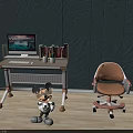 Kids Desk and Chair Set with Computer Monitor Books and Stuffed Toy on Light Wooden Floor