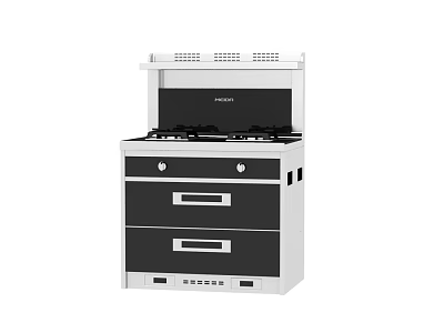 Modern Black White Kitchen Appliance With Gas Stove Range Hood And Storage Drawers 3d model