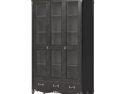 Elegant Black Bookcase With Glass Doors Drawers And Metal Accents Design 3d model