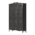 Elegant Black Bookcase With Glass Doors Drawers And Metal Accents Design