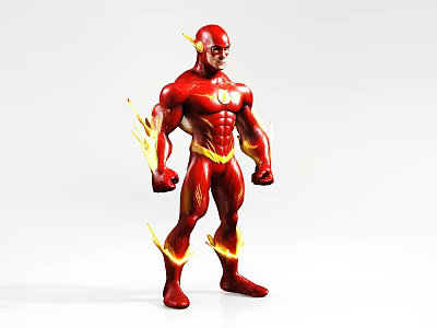 The Flash Red Muscular Figure With Yellow Lightning Logo And Effects Game Movie Character 3d model