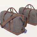 Gray Fabric Duffel Bags With Brown Leather Handles And Shoulder Straps Design