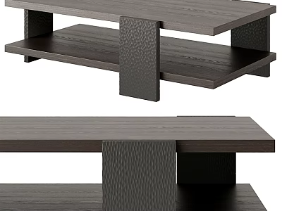 Modern Dark Wood Coffee Table With Two Shelves And Textured Legs Design 3d model