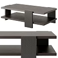 Modern Dark Wood Coffee Table With Two Shelves And Textured Legs Design