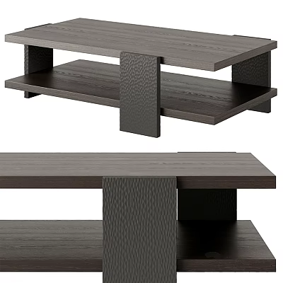 Modern Dark Wood Coffee Table With Two Shelves And Textured Legs Design 3d model