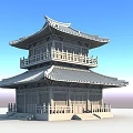 Ancient Chinese Architecture With Two Story Red Wooden Structure Overhanging Eaves And Black Tiles