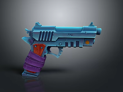 Cartoon Style Futuristic Weapon With Blue Body Purple Red Grip And Geometric Design 3d model
