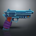Cartoon Style Futuristic Weapon With Blue Body Purple Red Grip And Geometric Design