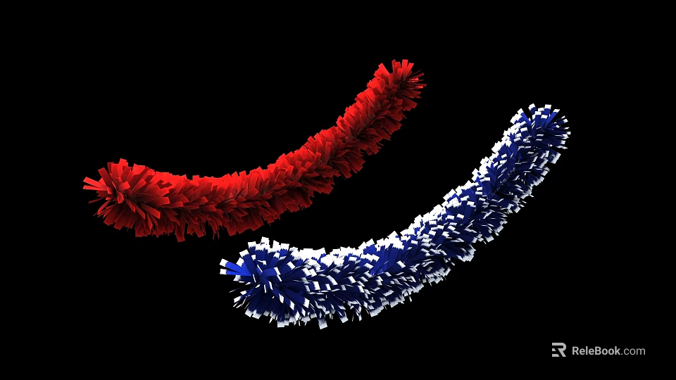 Vibrant Decorative Ornament Set With Red And Blue Soft Feather Streamers 3d model 