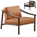 Modern Brown Leather Accent Chair With Wooden Armrest And Sturdy Frame Design