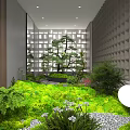 Indoor Miniature Garden With Lush Greenery Moss Bonsai Pine White Flowers And Gravel