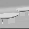 Two White Oval Shaped Reception Desks With Minimalist Cabinets And Support Structures Grey Background 3d model
