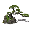 Arbor Bonsai Pine Tree With Curved Branches Rocky Base And Grass 3d model