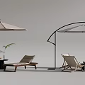 Modern Outdoor Chairs With Wooden Frames Umbrellas Side Tables Plants And Decor For Patio