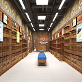 Specialty Store Interior Featuring Wooden Shelves Display Areas And Decorative Wall Patterns