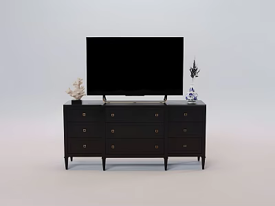 Black TV Stand With Drawers And Television And Decorative Ornaments 3d model