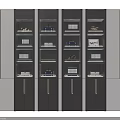 Sleek Modern Dark Gray And White Display Cabinet With Multiple Shelves Gold Handles