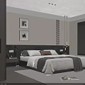 Modern Bedroom Interior With Neutral Tones Bed Decorative Paintings And Window Blinds