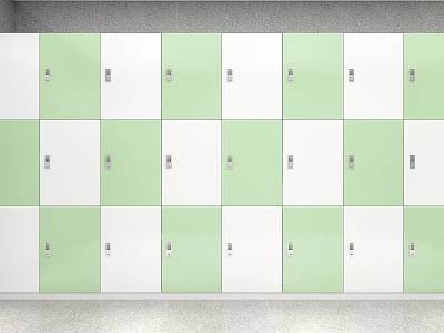 Green And White Storage Lockers Arranged In Rows For Organized Storage 3d model