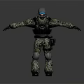 Game And Movie Character In Camouflage Uniform With Helmet Goggles And Tactical Gear