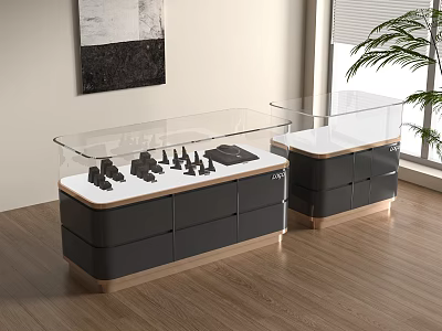Modern Display Shelves With Glass Top And Wooden Drawers For Small Black Items 3d model