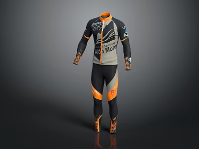 Tight Fitting Black And Orange Athletic Compression Suit With All In Sport Branding Long Sleeve Pants 3d model