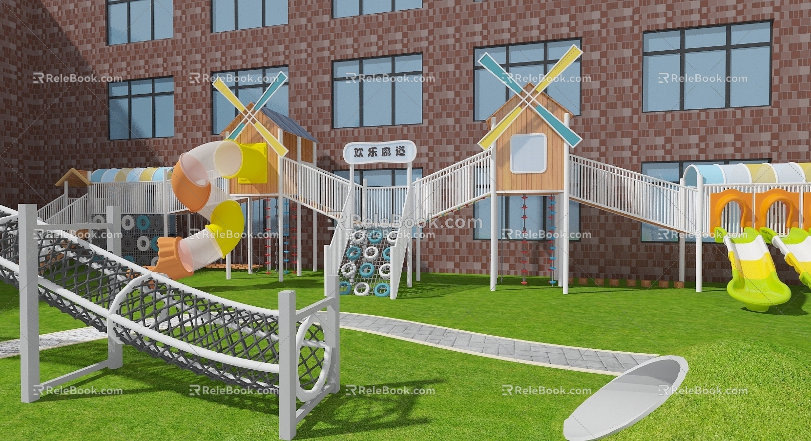 Amusement large slide hillside 3d model