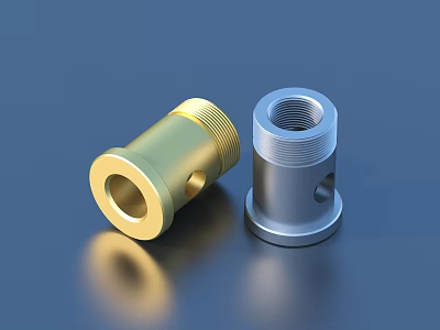 Gold And Silver Cylindrical Threaded Metal Mechanical Components With Holes 3d model
