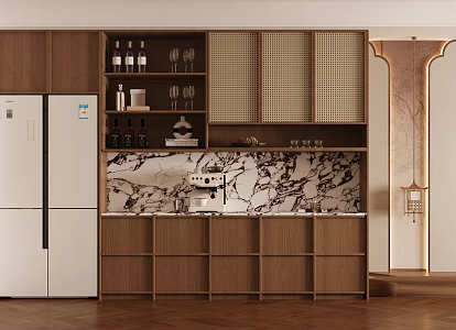 New Chinese Style Log Sideboard Finished Sideboard Cabinet Tea Cabinet Sideboard Refrigerator Sideboard End View Cabinet Sideboard 3d model