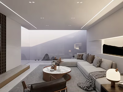 Modern Entertainment Room Interior With L shaped Sofa And Marble Coffee Table 3d model