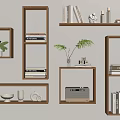 Wooden Wall Mounted Shelves With Books Decorations Plants And Radio