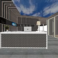 Modern Front Desk Reception Area With Wooden Slat Ceiling Skylight Logo Sign And Decorative Plants